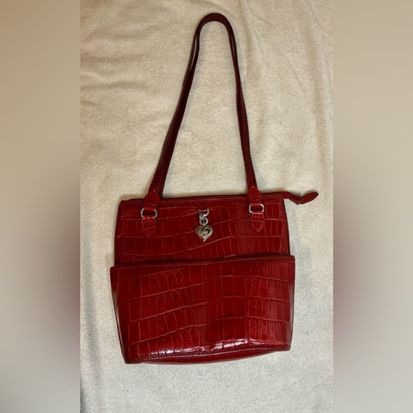 Brighton Handbags - Vintage Brighton Red Leather Croc Print Bucket Purse Bag #541968